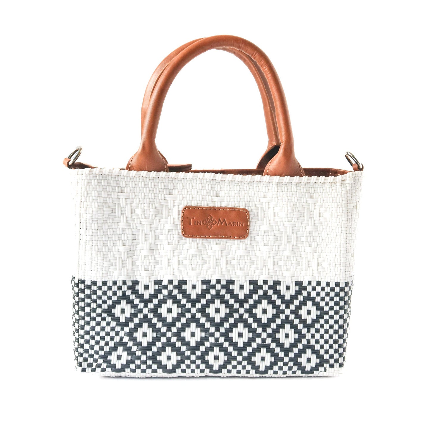 Tin Marin White Small Woven Crossbody Bag with Leather