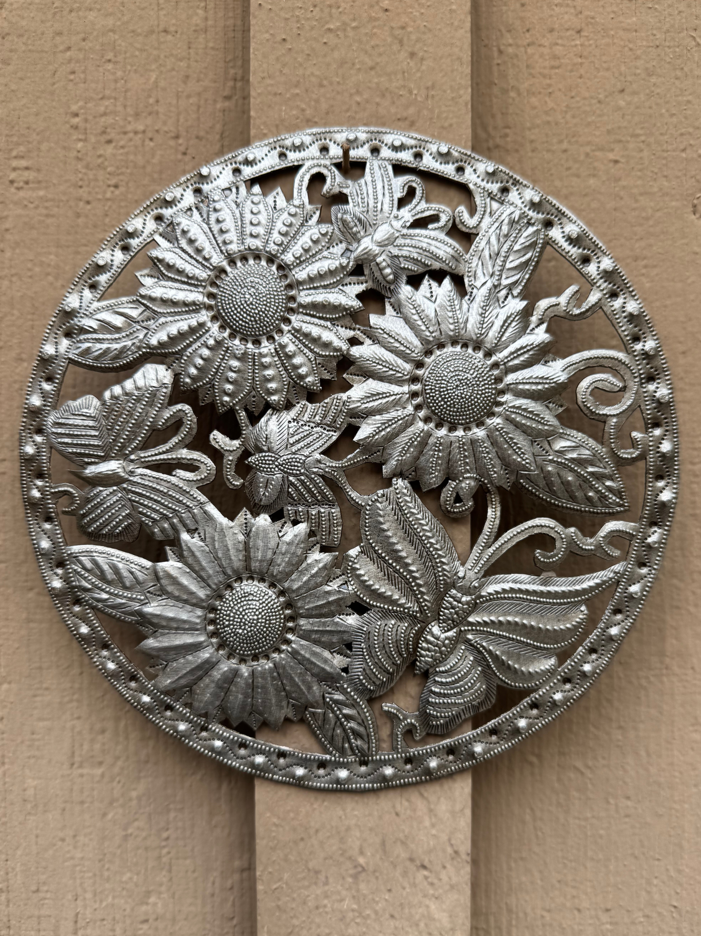 Butterfly and Sunflowers Garden Metal 8" x 8" Wall Hanging