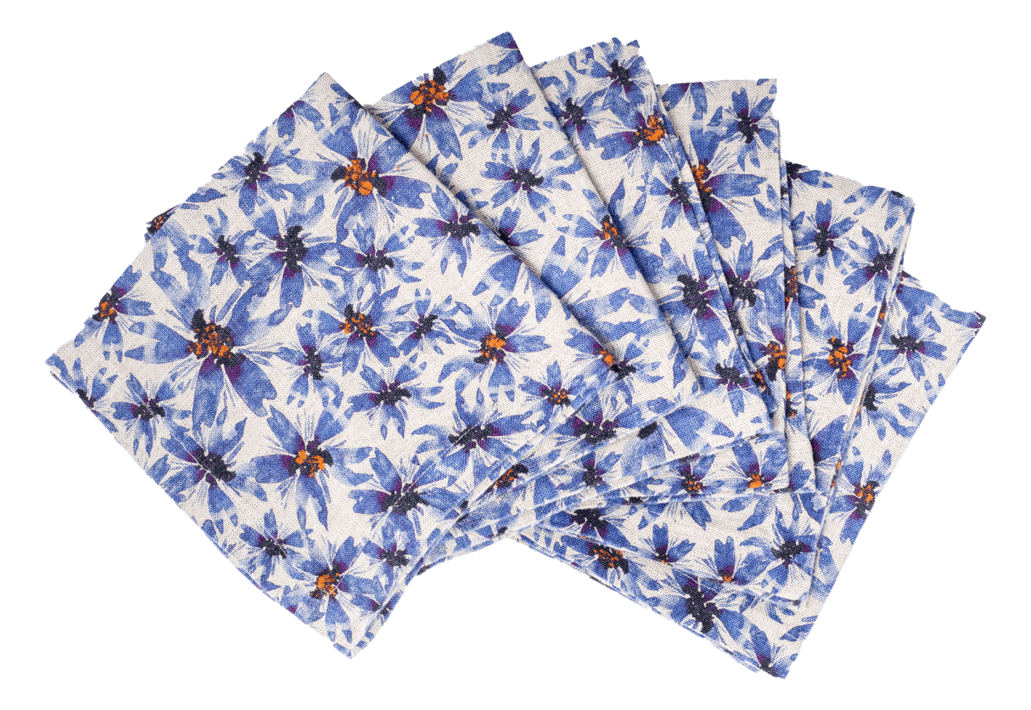 6 Organic Linen Napkins in Blue Harem
