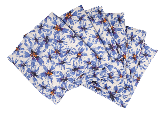 6 Organic Linen Napkins in Blue Harem