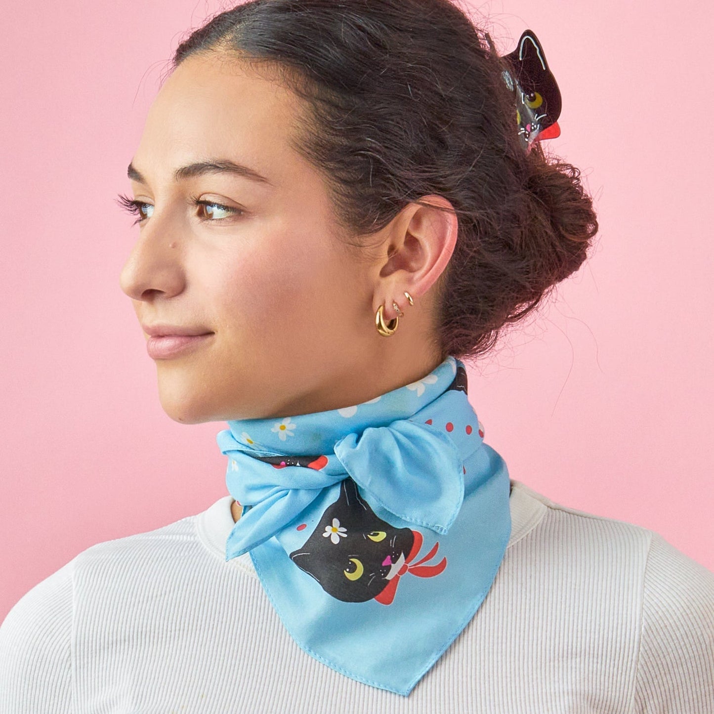 Naoko Cat Cotton Silk Bandana