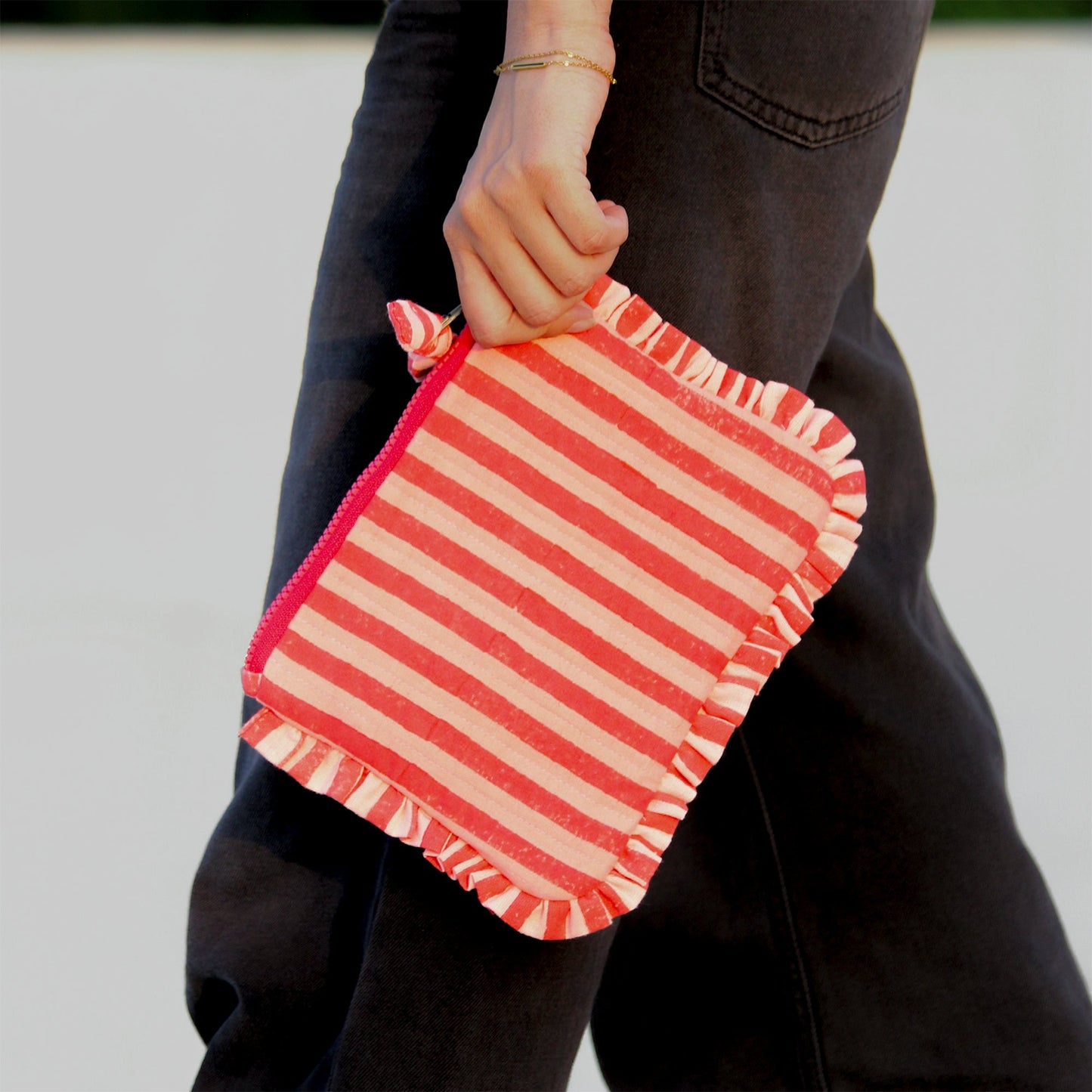 Quilted Cotton Travel Pouch with Frill Detail