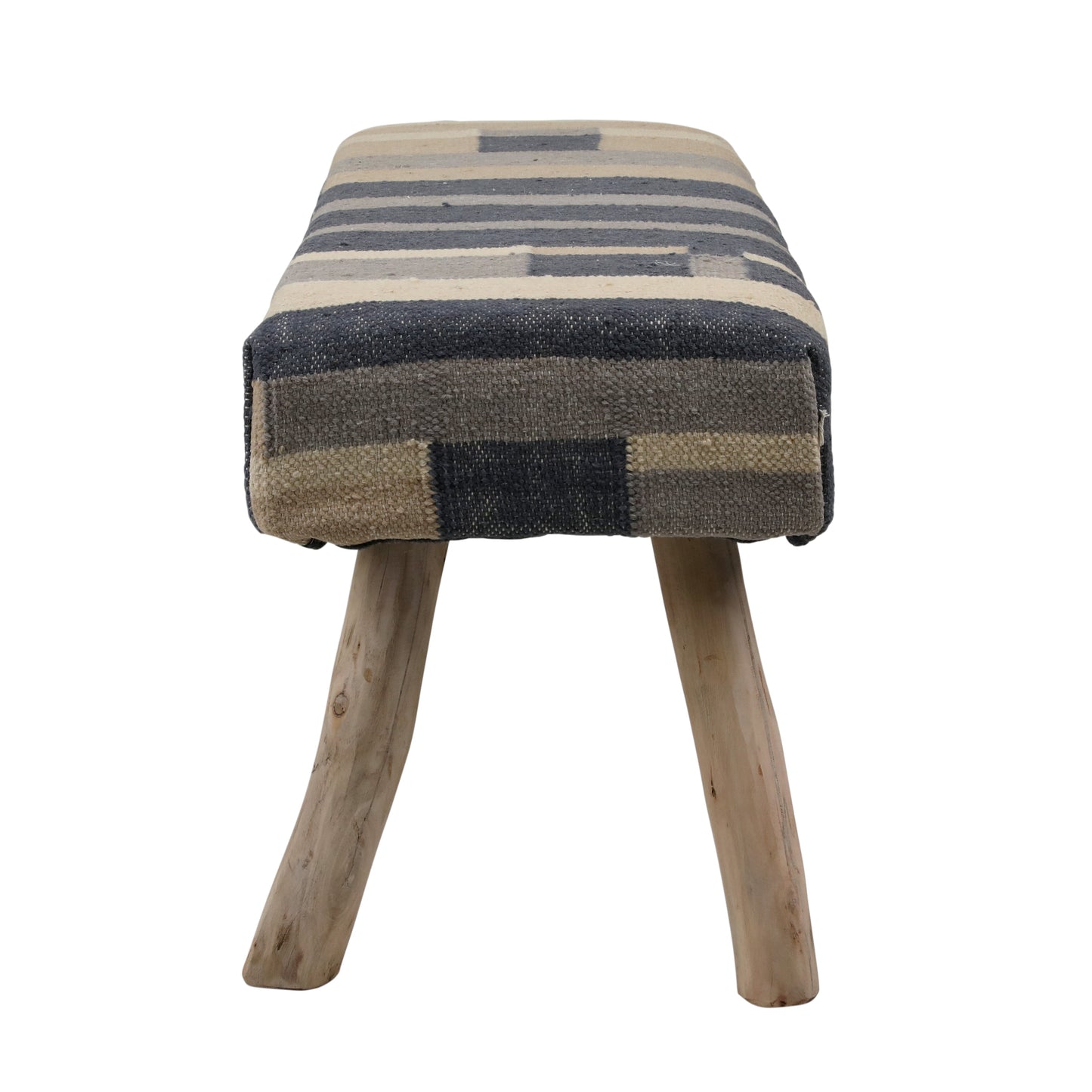 Luxor Handwoven Kilim Wool Upholstered Bench with Eucalyptus Wood Legs