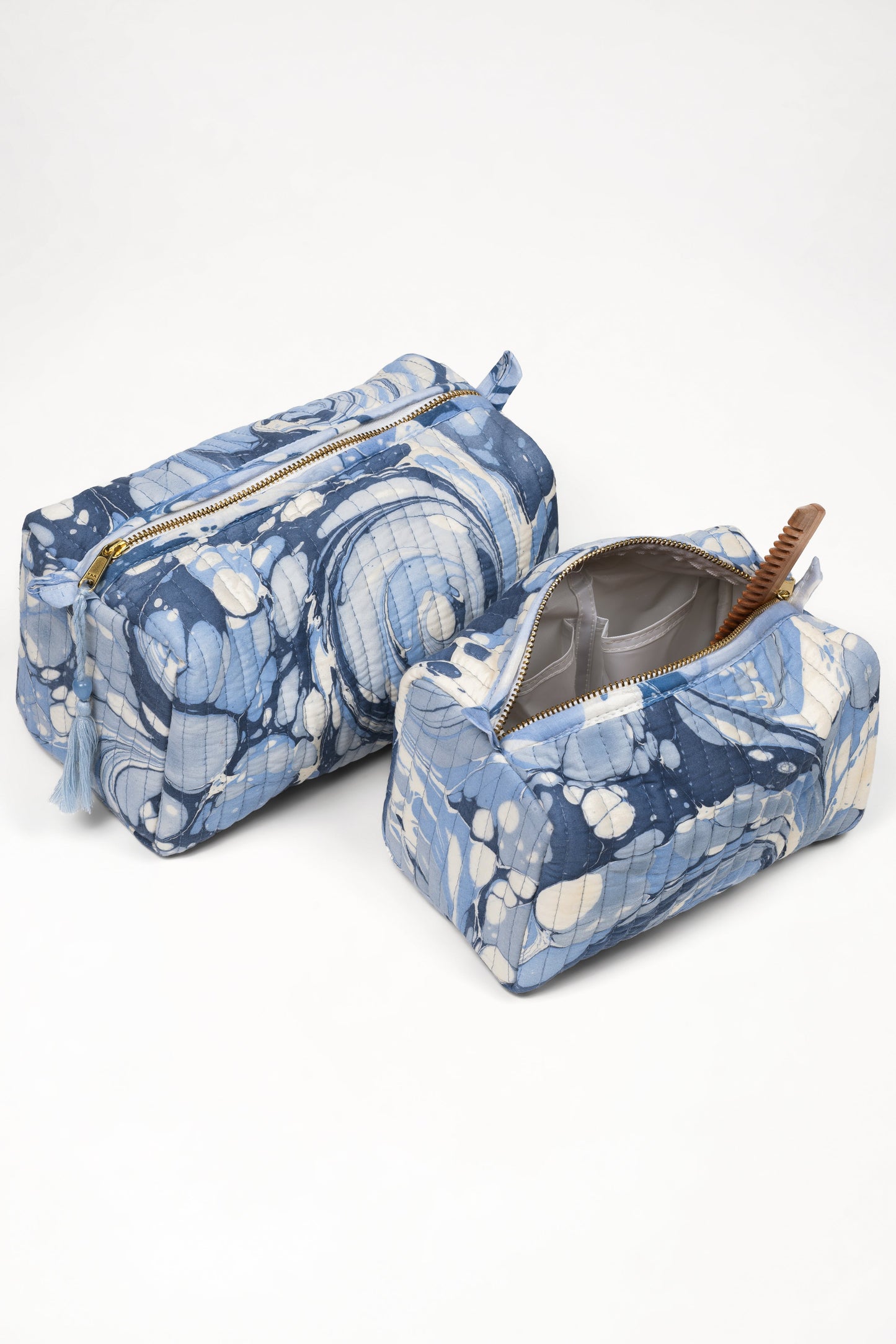 Ocean Wave Hand-Marbled Cosmetic Bag