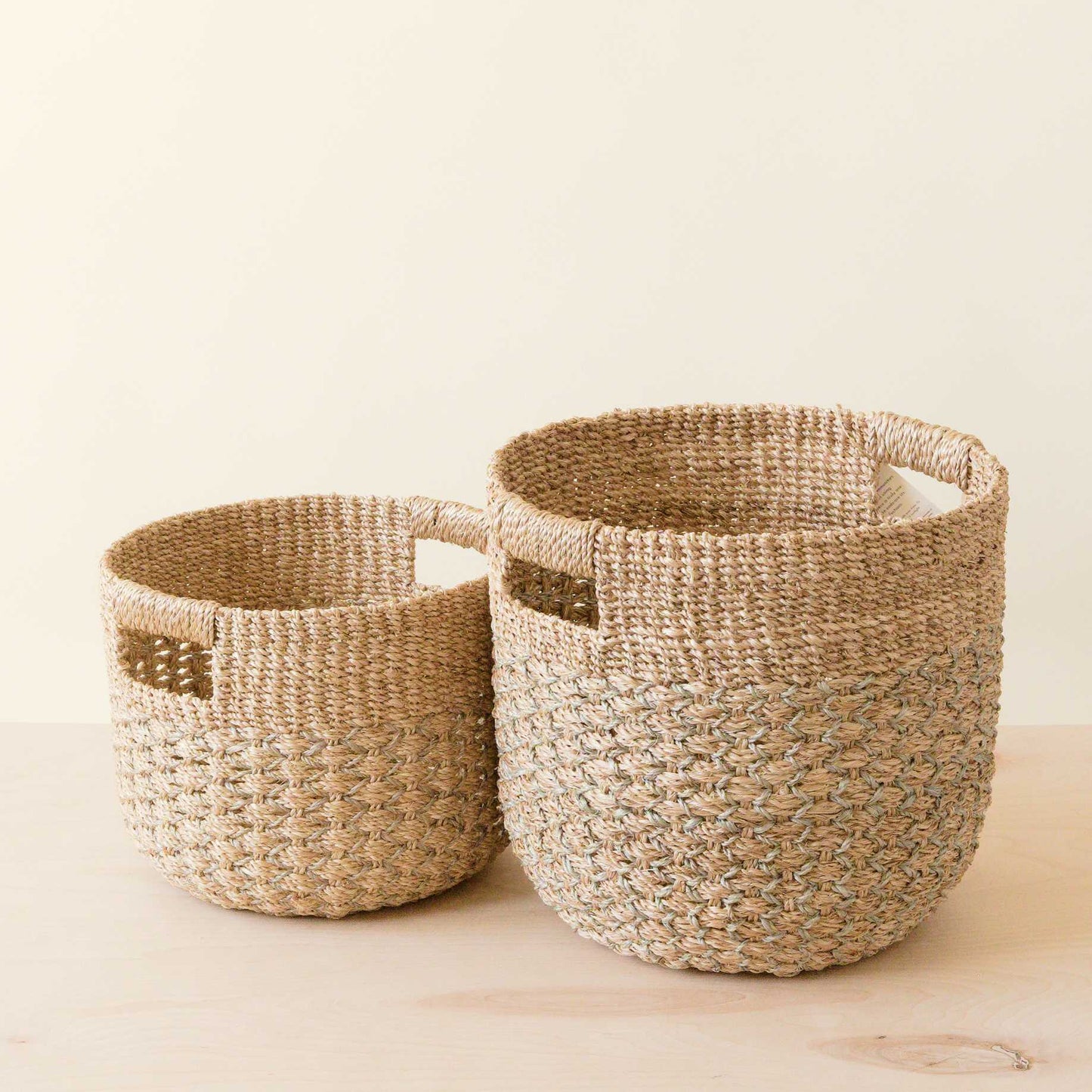 S/2 Grey + Natural Round Bottom Baskets