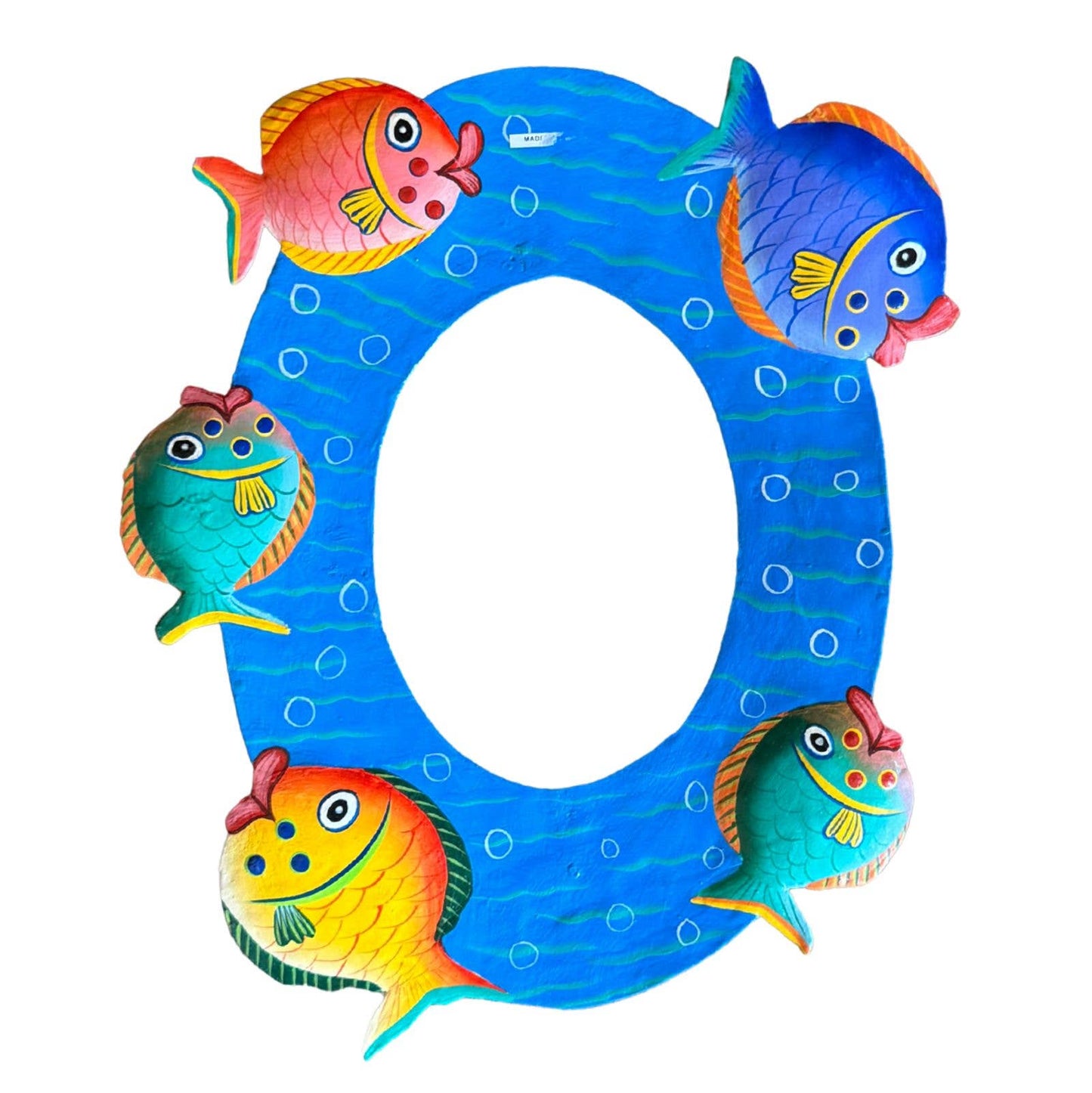 Hand Painted Oval Metal Fish Frame, 11" x 12"