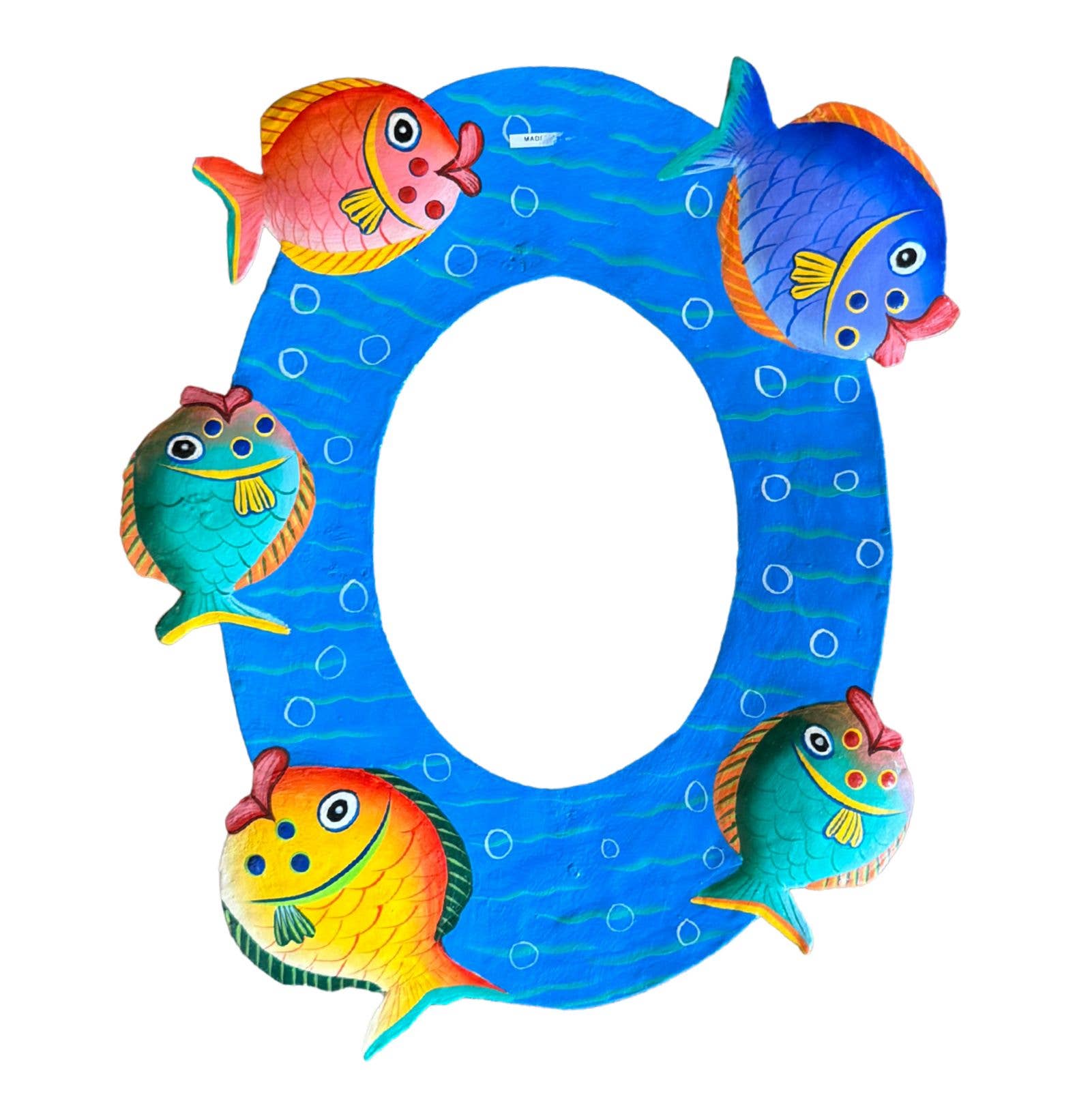 Hand Painted Oval Metal Fish Frame, 11" x 12"