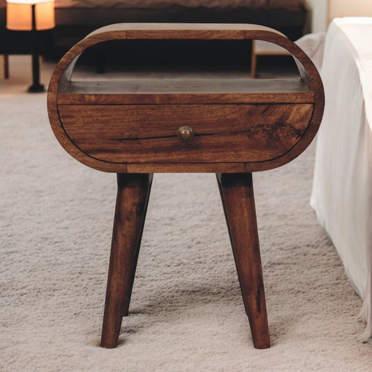 Solid Wood Honey Caramel Circular Bedside Table
