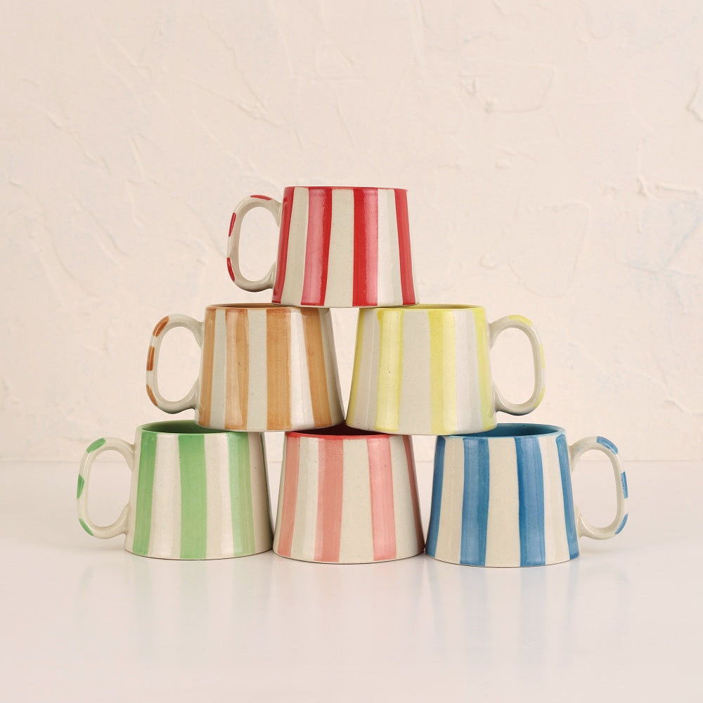 Ceramic Brown Stripe  Coffee cup- 220ml (SET OF 4)