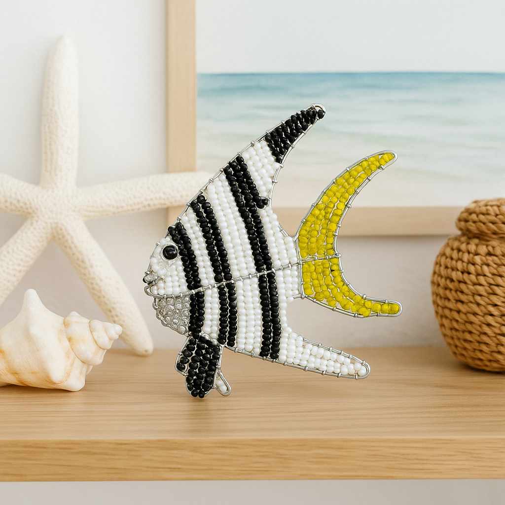 Handmade Beaded Minimal  Angel  Fish – Haitian  Artisan Coastal Décor. (Set of 3)