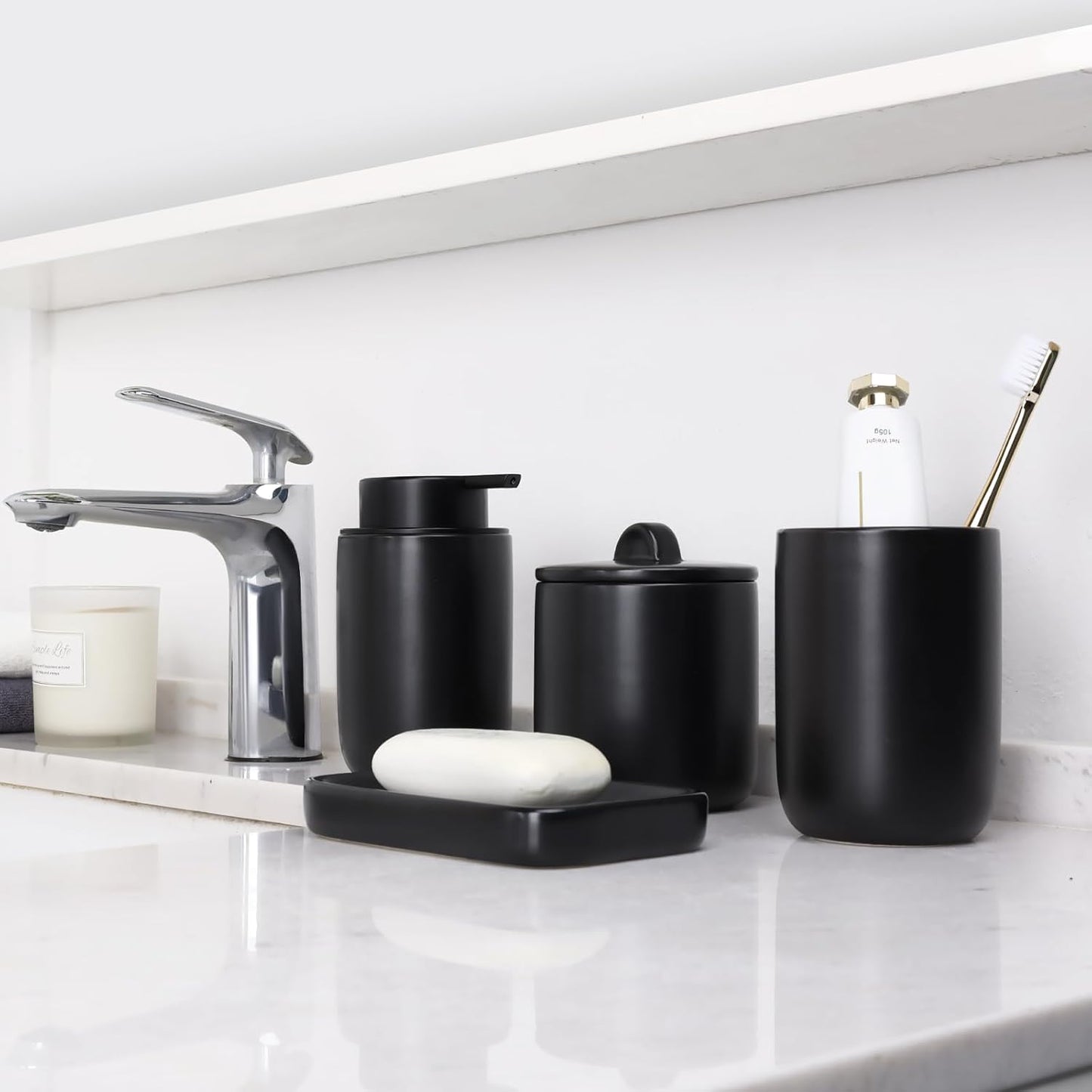 BosilunLife Matte Black 4-Piece Foaming Bathroom Set Recycled Ceramic Eco-Clay