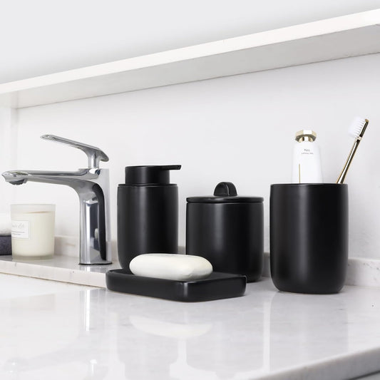 BosilunLife Matte Black 4-Piece Foaming Bathroom Set Recycled Ceramic Eco-Clay