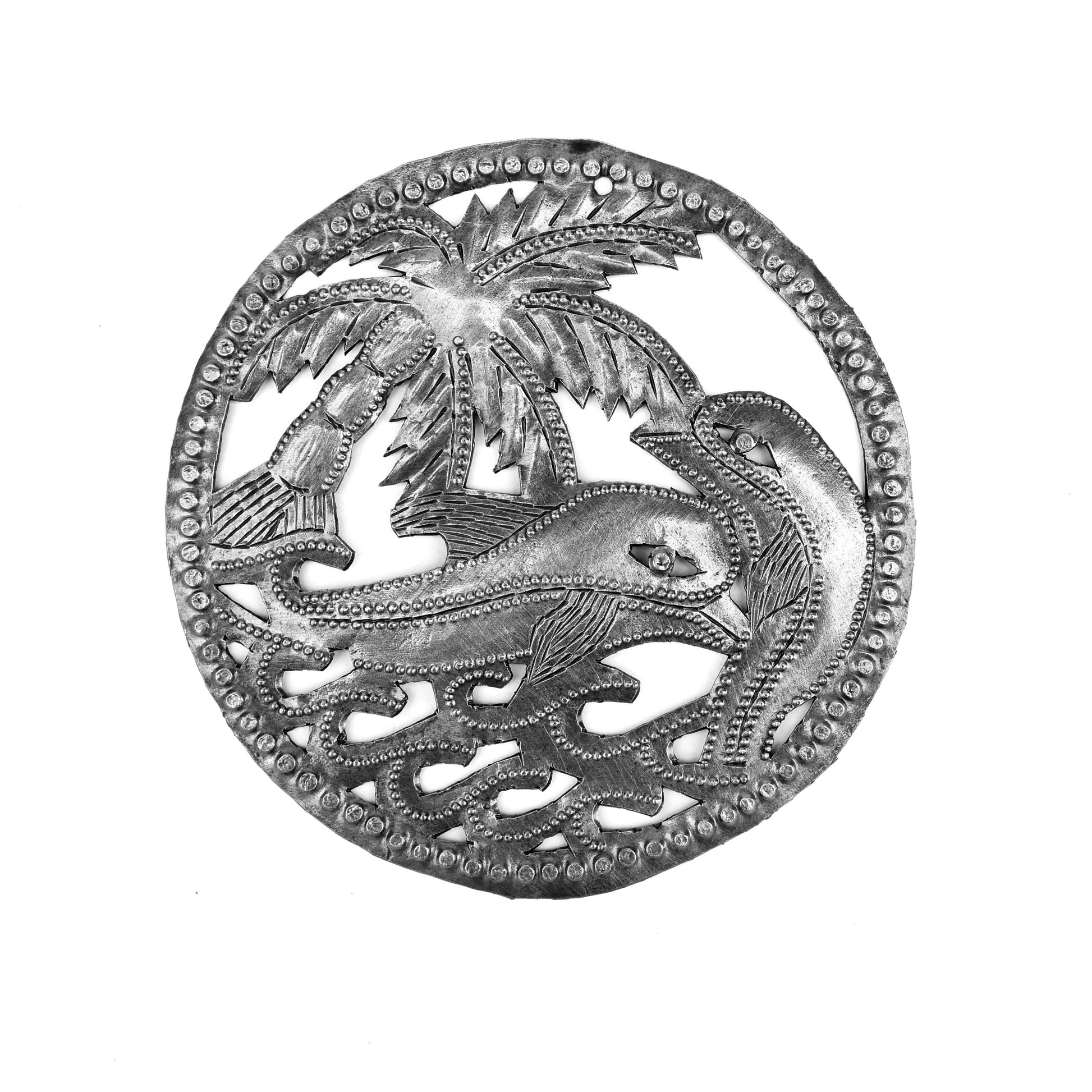 Dolphin in the Surf with Palms, Ornament, Home Accent 4"x4"