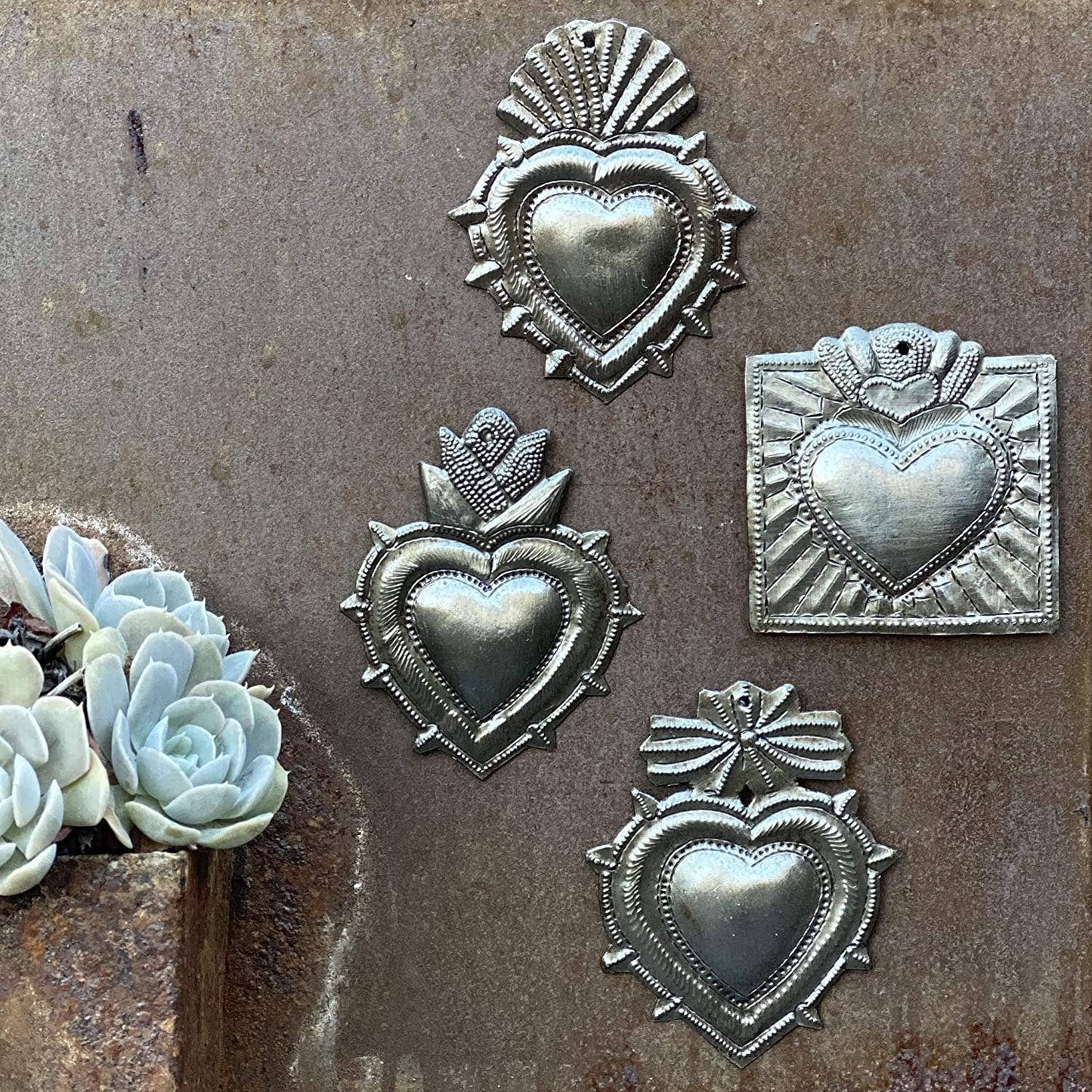 3" set/4 $3.20 ea, Milagro Heart, Sacred Hearts, Haitian Art