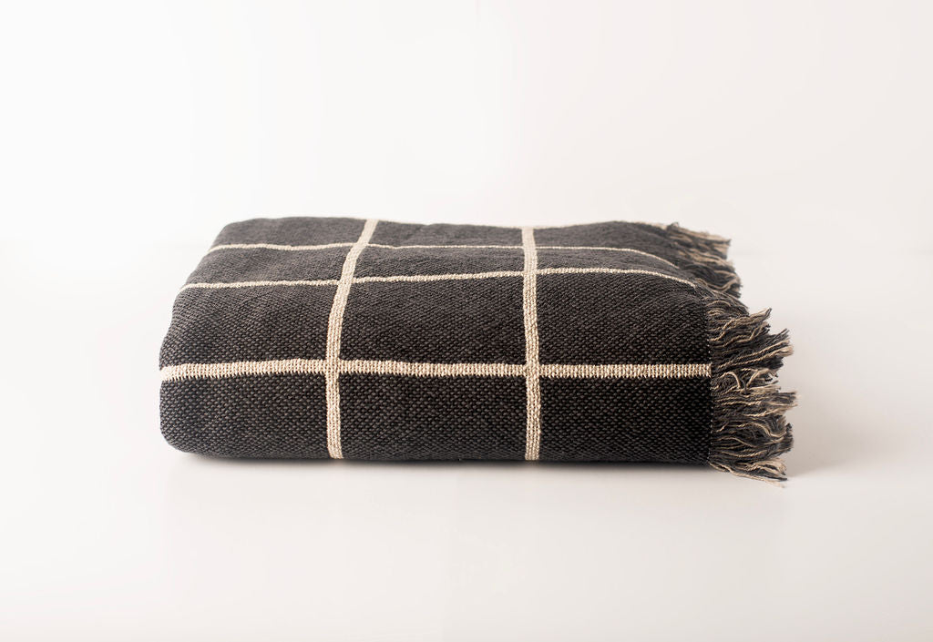 Charcoal Grid Jacquard Woven Throw