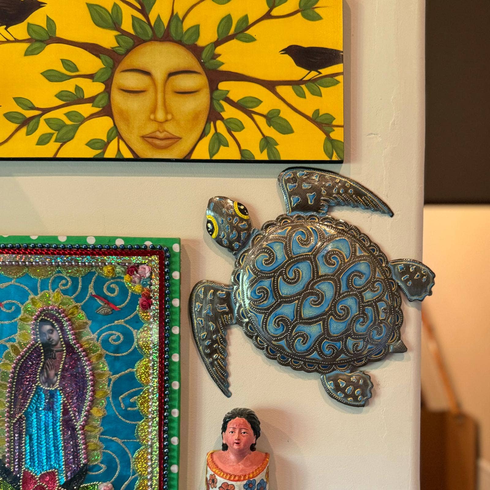 Painted Turtle Turquoise 11.5"  Wall Hanging Art from Haiti
