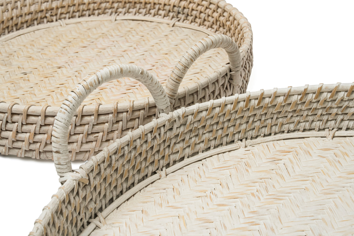 Round Rattan Tray - White