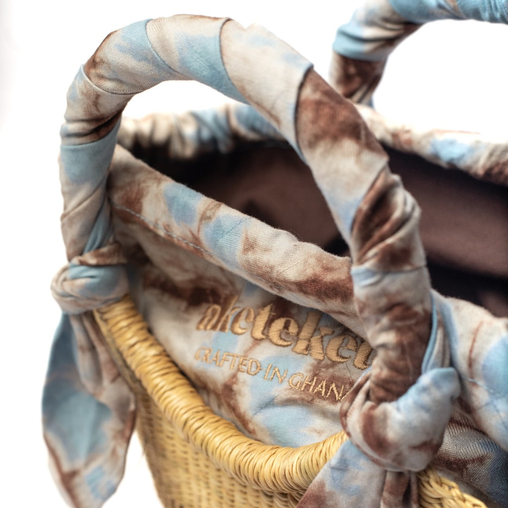 Butterfly Bag Small - Natural With Light Blue, White And Brown Lining