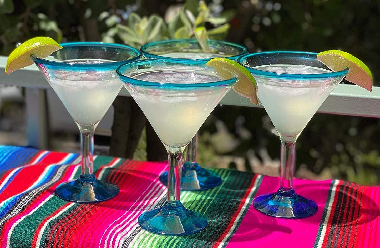 Aqua Rim Modern Margarita Glasses - Martini Style - Set of 4