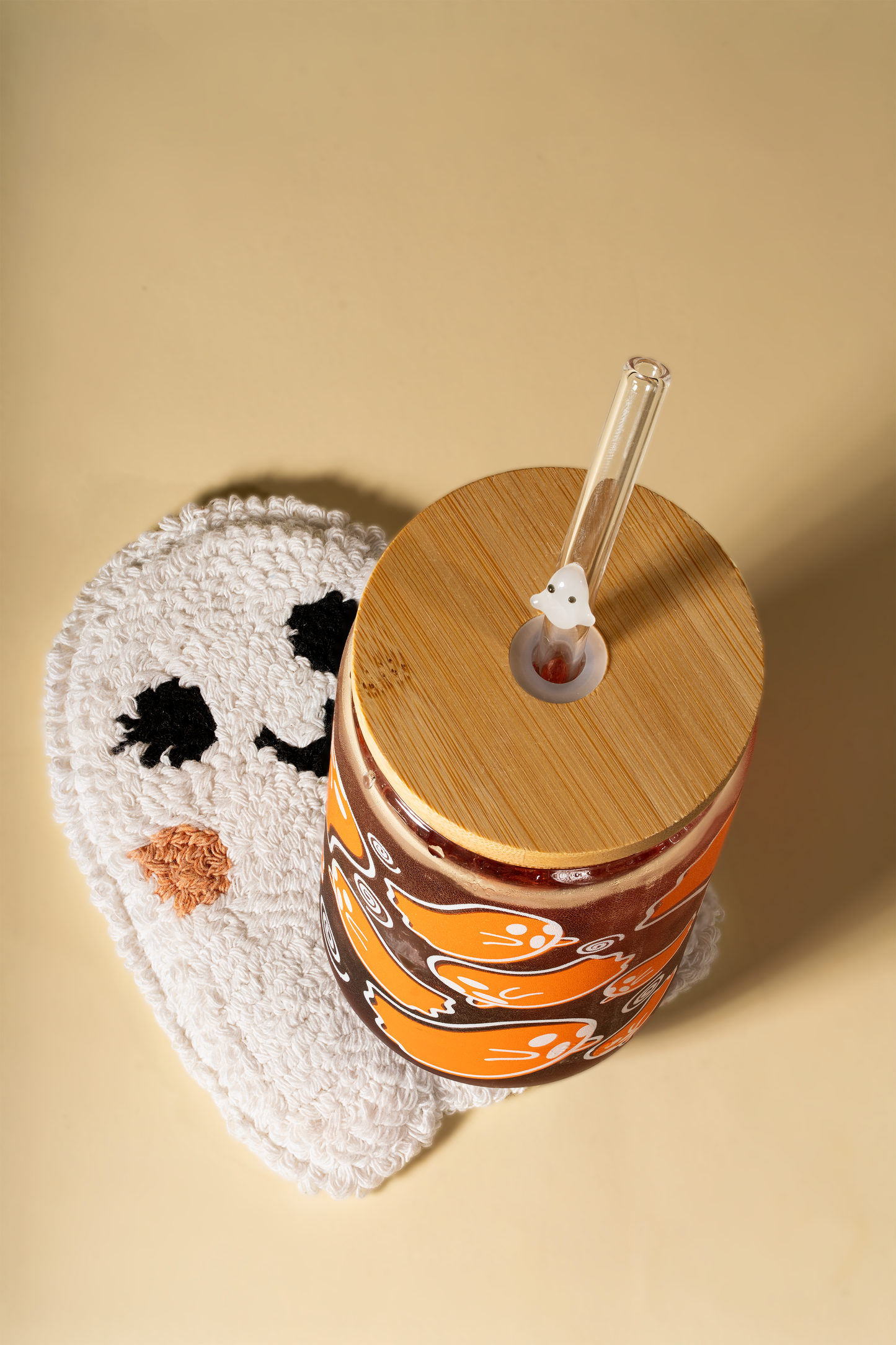 Color-Changing Ghostie 16oz Glass Cup, Mug Rug & Straw Bundle