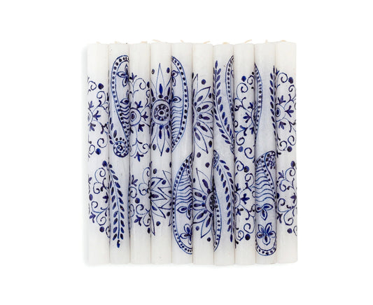 Henna Blue on White Painted Candles