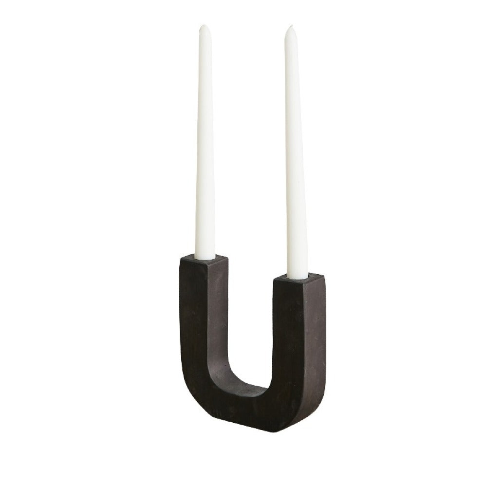 U-Shaped Wooden Double Taper Candlestick Holder