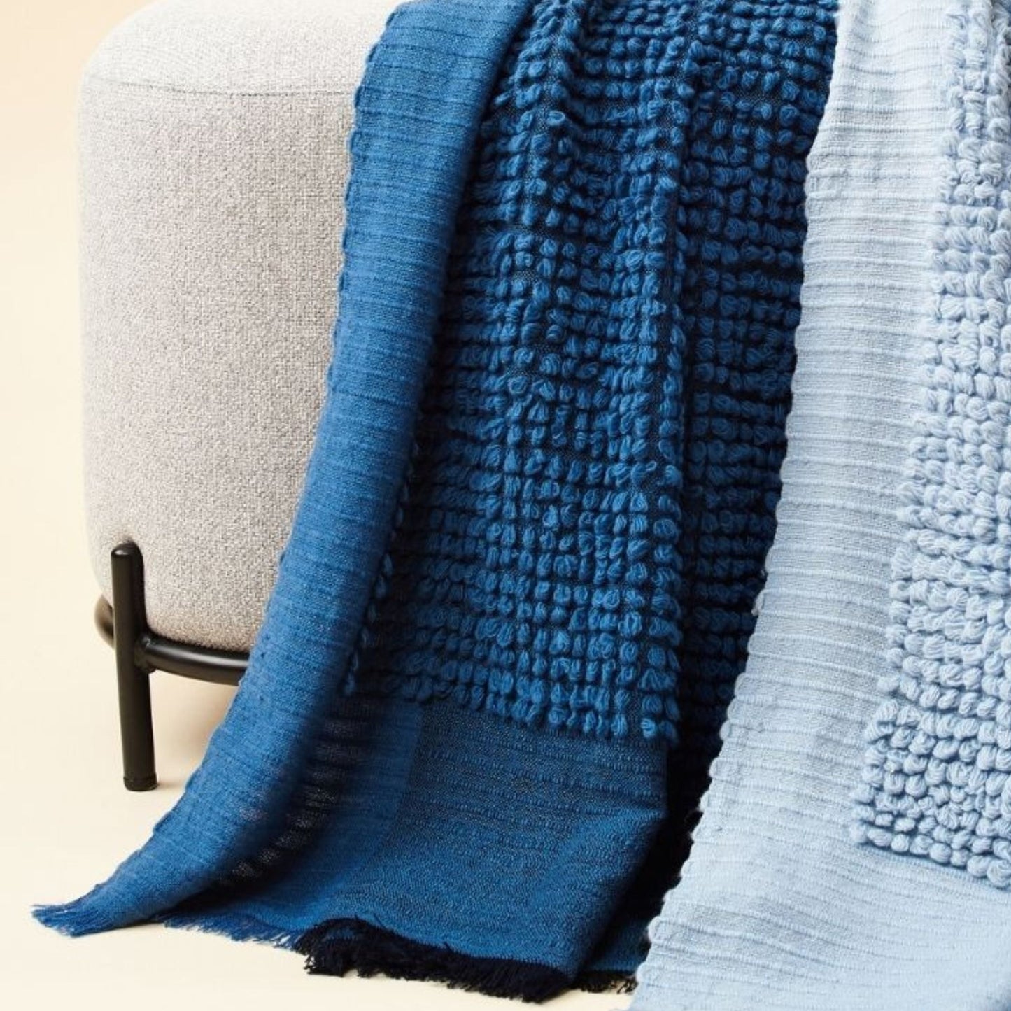 Macaroon Midnight Dark Blue Textured Merino Handloom Throw
