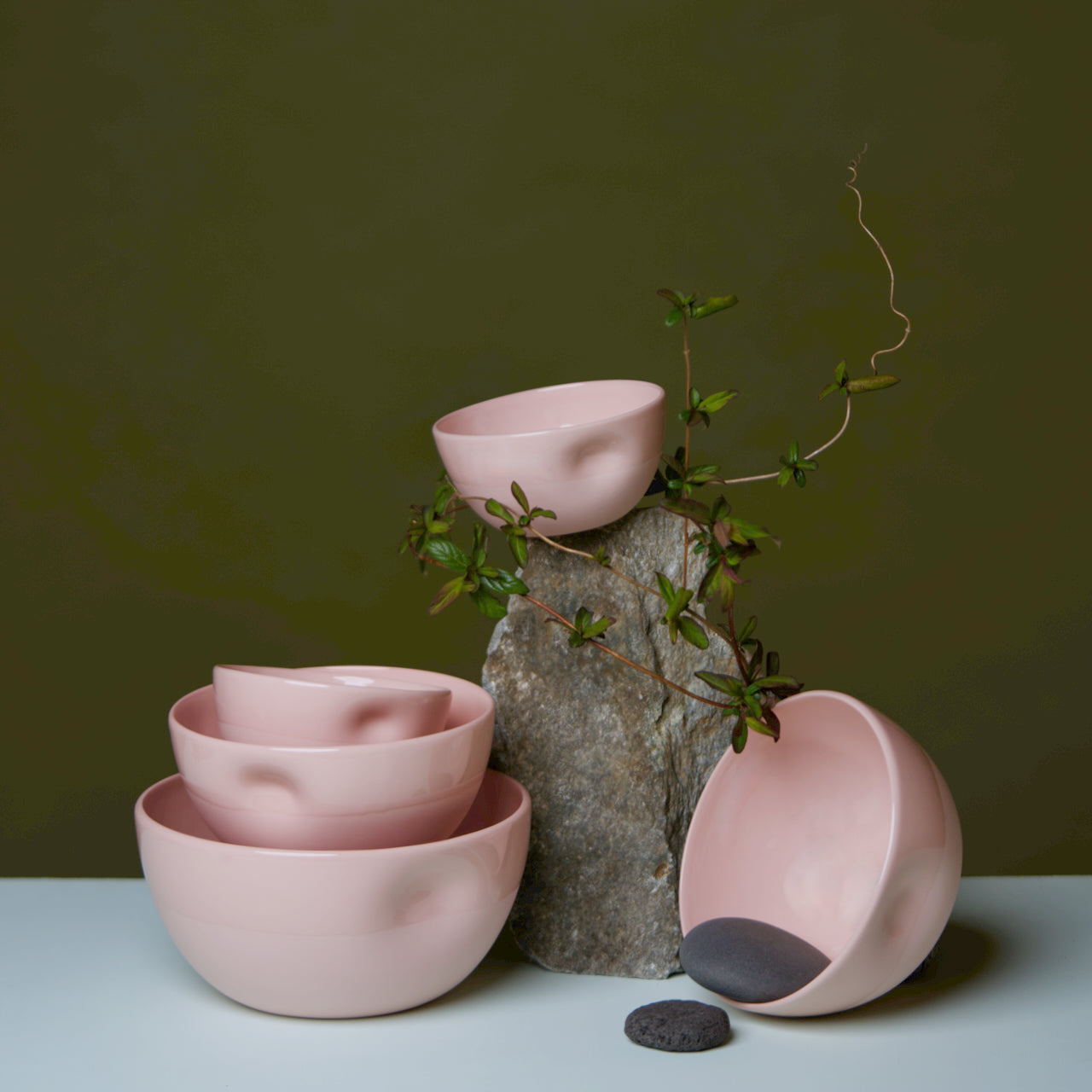 Unique Series Thumb Print Porcelain Bowl - Dusty Pink
