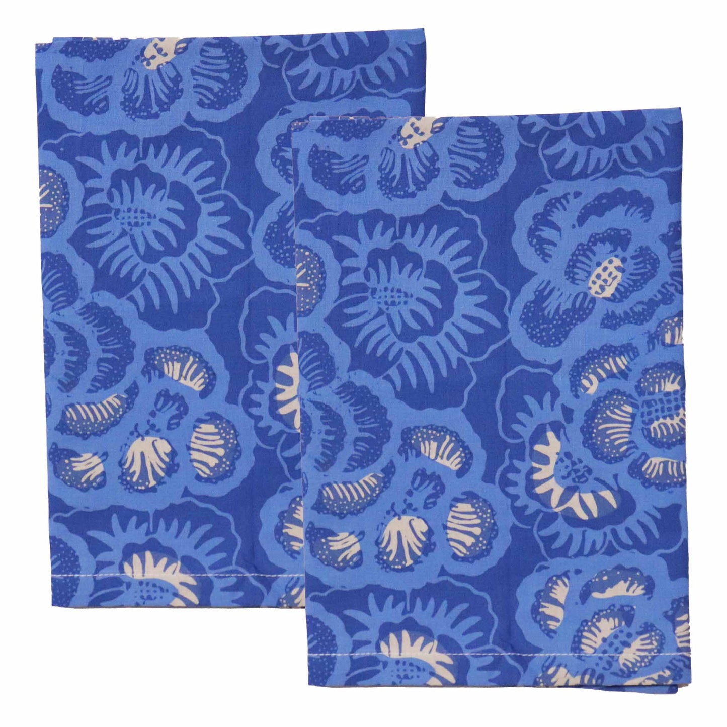 Batik Cloth Napkin Set of Four, Blue Roses, Hand Dyed, 100% Cotton