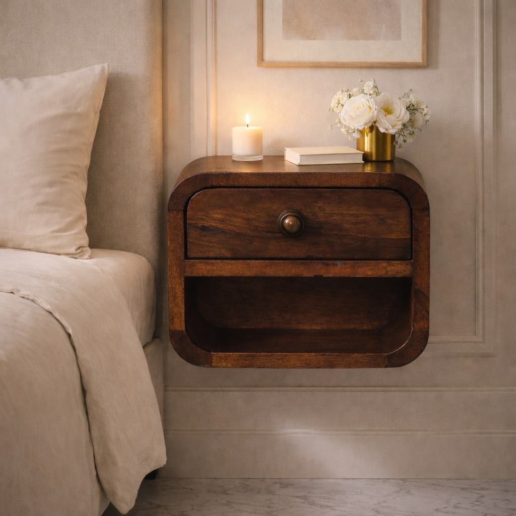 Solid Wood Curved Wall Mounted Bedside