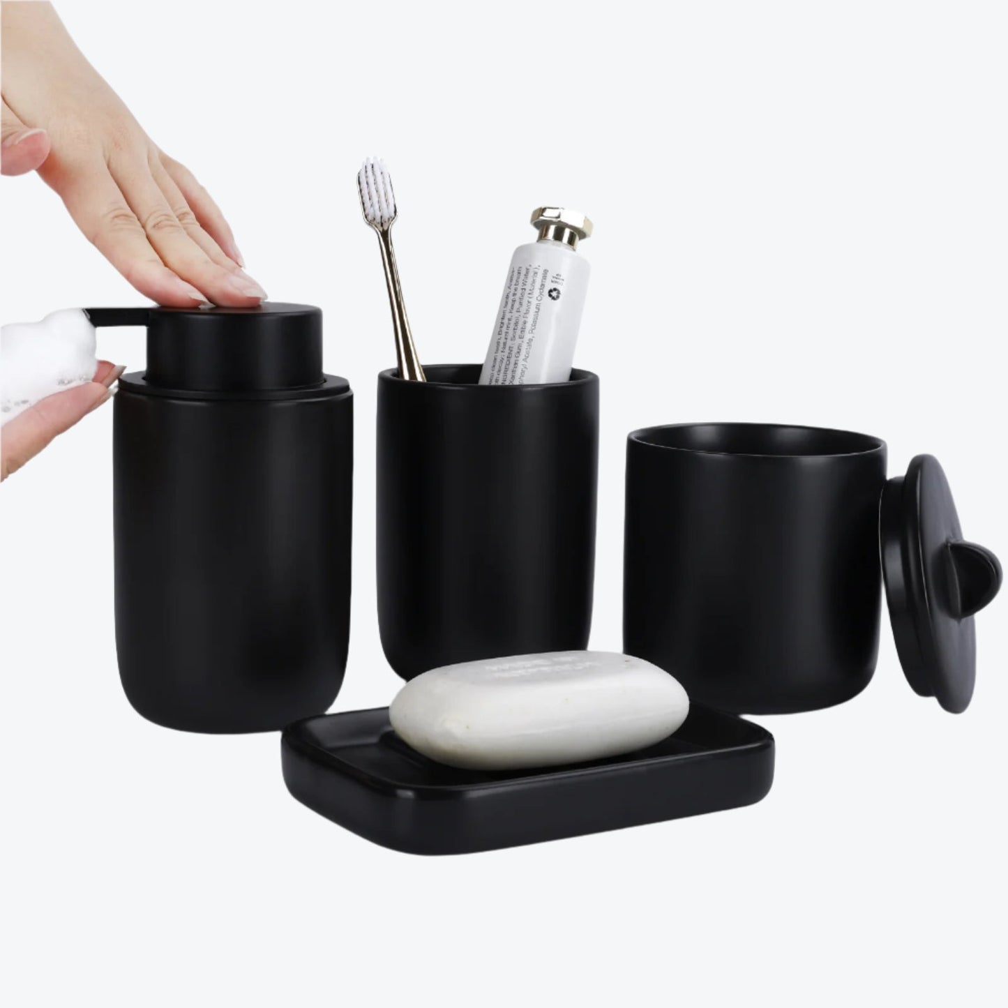 BosilunLife Matte Black Foaming Bathroom Set Recycled Eco-Clay
