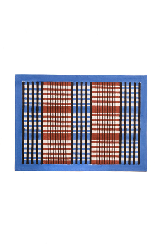Shetland Plaid Blockprint Placemat in Brown and Blue