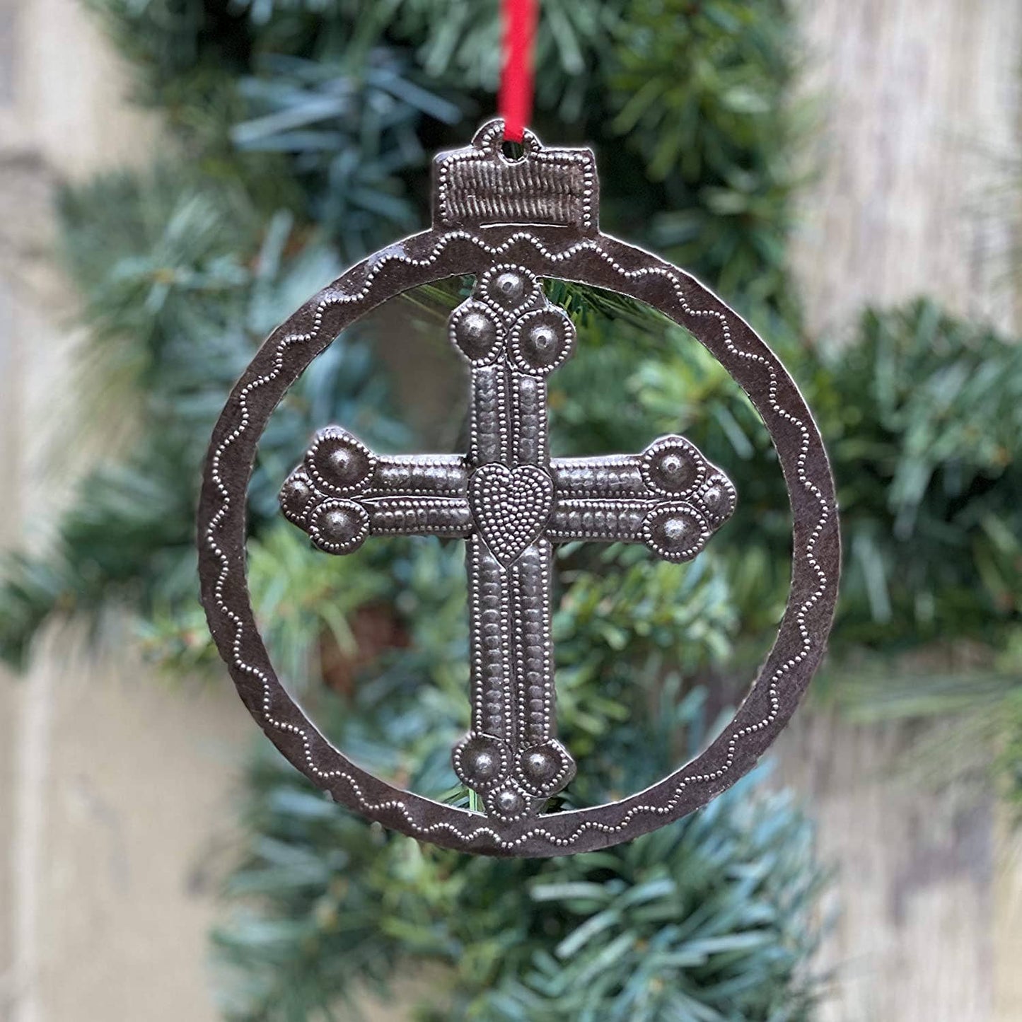 5.5" Handmade Cross Ornament, Fair Trade, Recycled