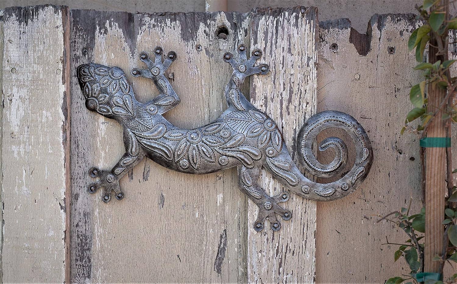 Geckos, Handmade From Recycled Steel Drum Barrels 17.5" x 9"
