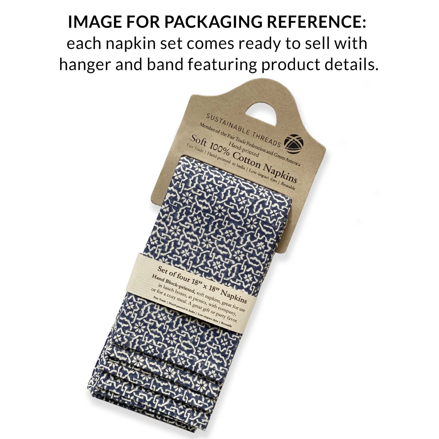 Hand Block Printed Cotton Napkins, Set of 4 | 18″×18″ | Fair trade | Axis
