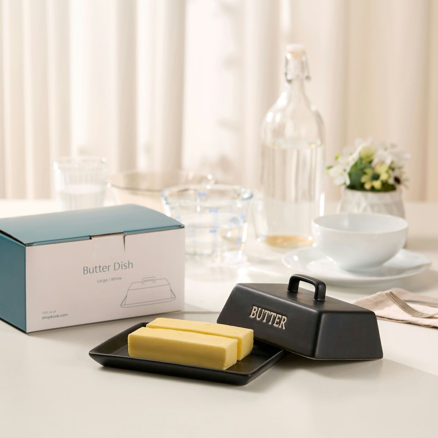 Ceramic Extra Large Butter Dish with Lid, White