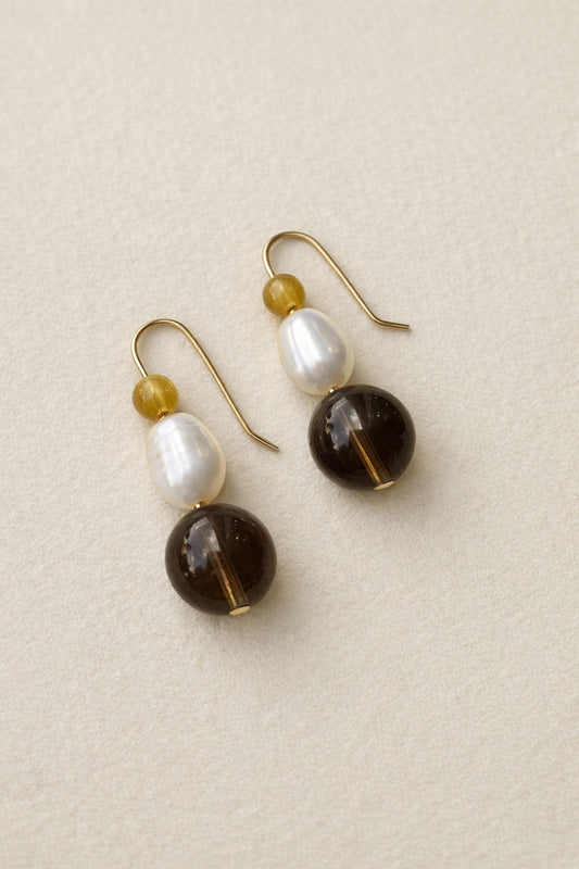 Slate & Pearl Earrings | Gold Fill