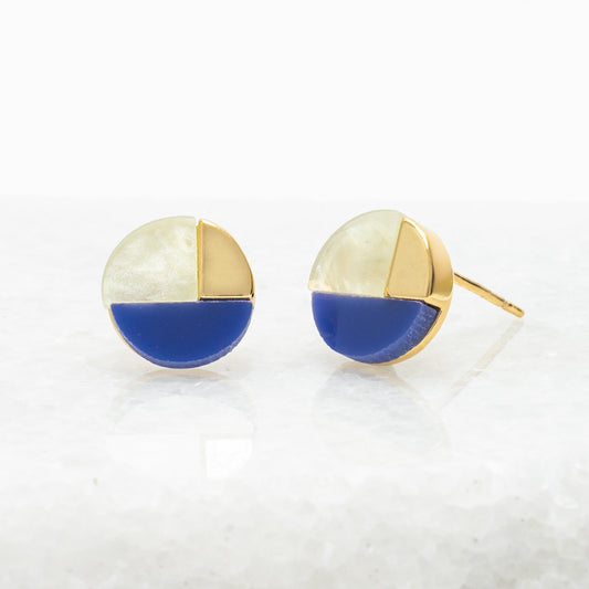 Pair of gold and blue studs, 14k gold earrings, earrings with resin, jewelry for women, handcrafted earrings, jewelry web