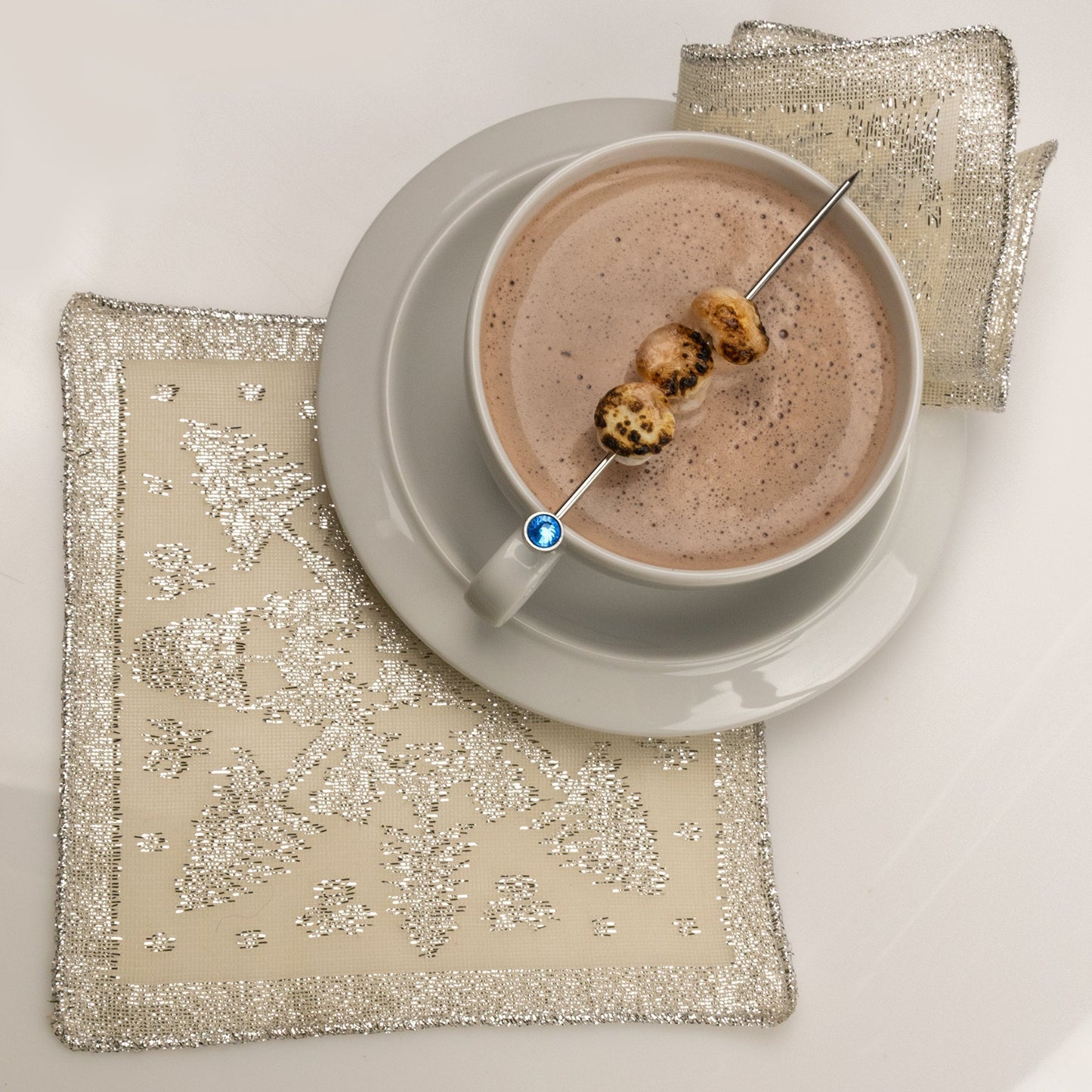 S/4 Scottish Leno Gauze Cocktail Napkins - Silver Lurex