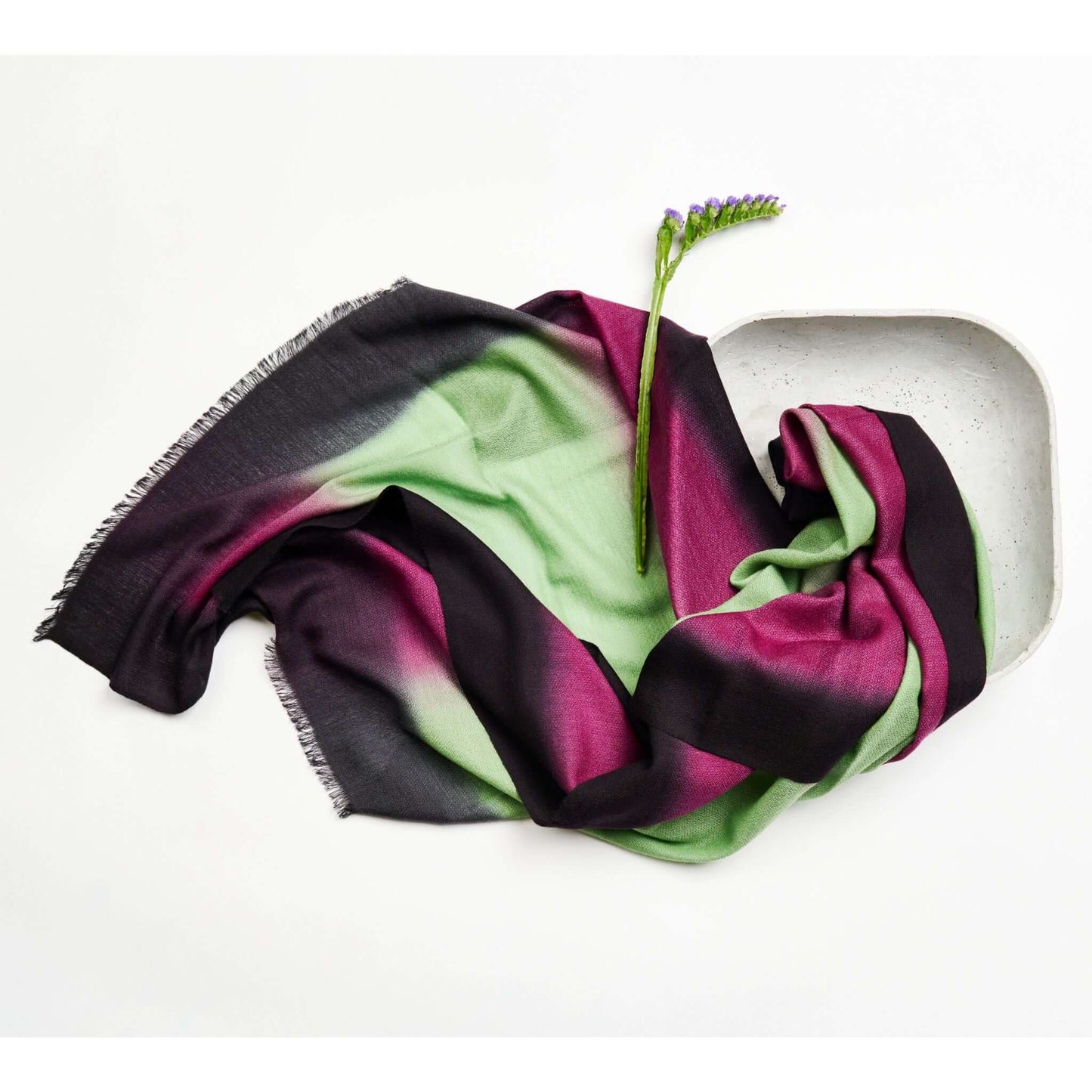 Iris Courtyard Green Purple Hand Woven Cashmere Merino Scarf