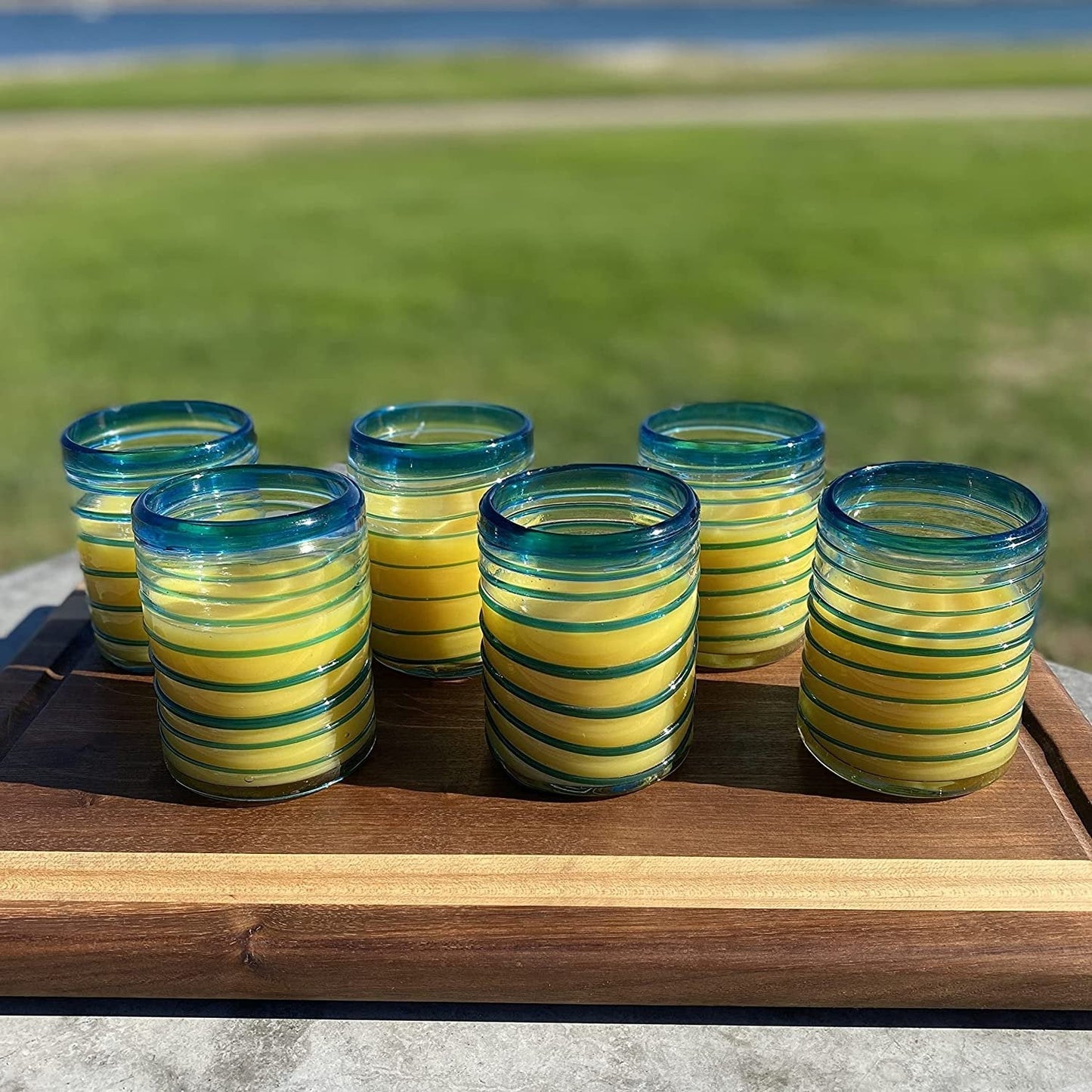 Set of 6 Tumbler Glasses with Aqua Spiral Design