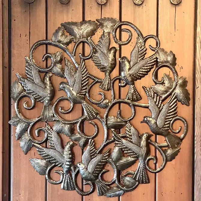 Delicate Cut Birds in Flight, Haitian Wall Hanging 23"