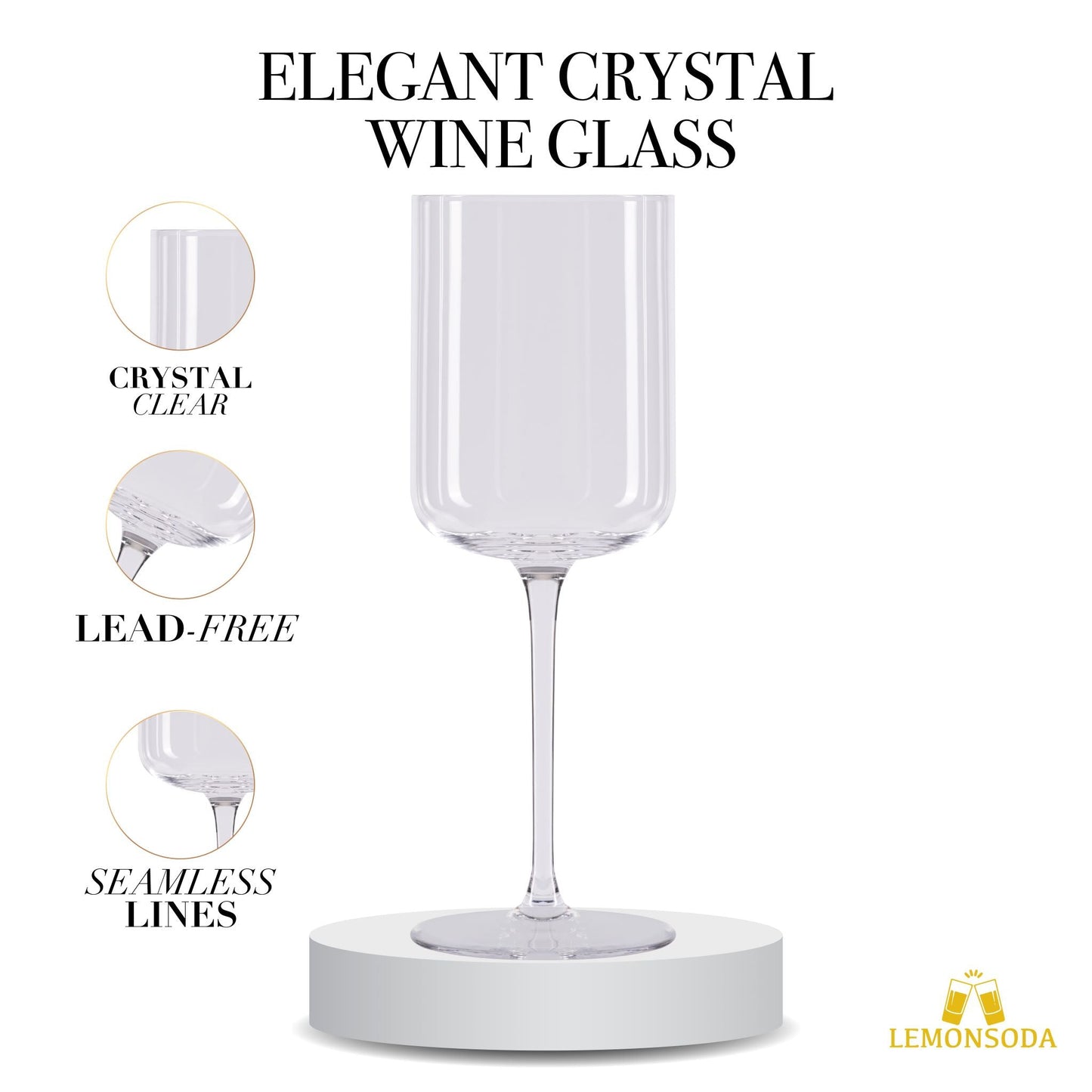 Elegant Crystal Straight Edge Design Wine Glasses