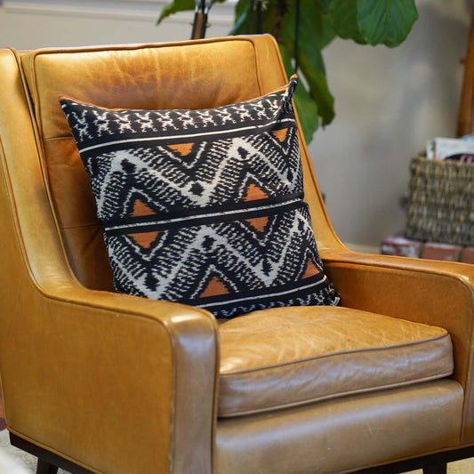 Handwoven Ikat Pillow Cover, Heritage Fire, Black and Orange, Cushion