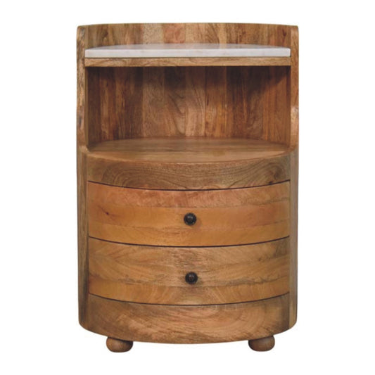 Solid Wood Curved Bedside with Marble Top