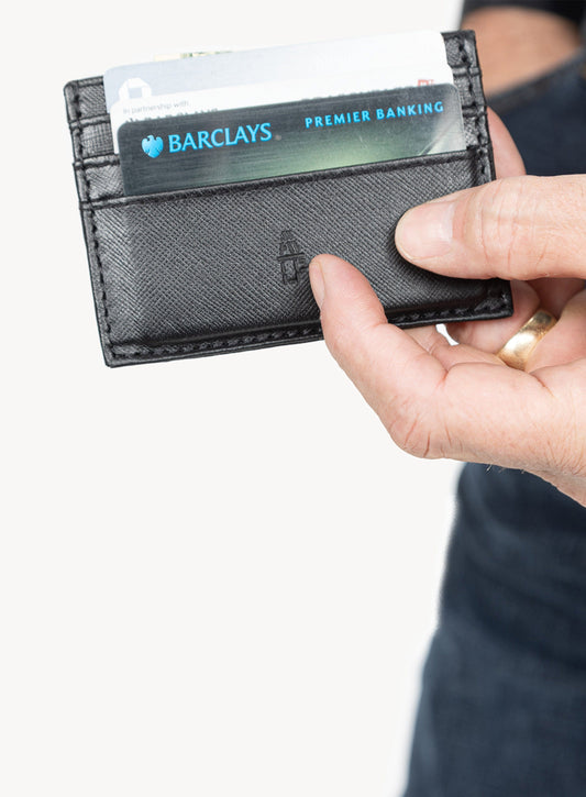 call signs card holder in black showcasing front-view details by model.