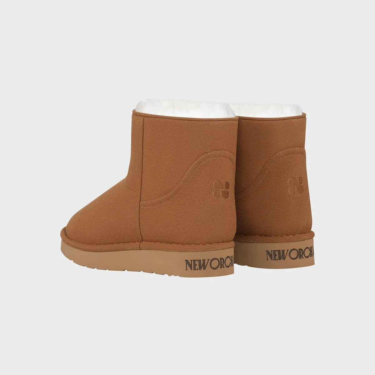 Caramel brown vegan ankle shoes with faux fur lining