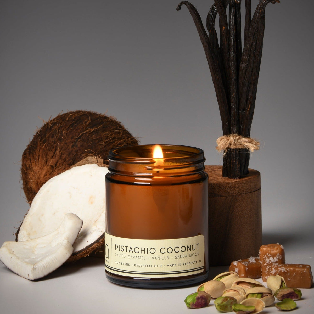 Pistachio Coconut Soy Blend Candle — Vanilla, Salted Caramel & Coconut