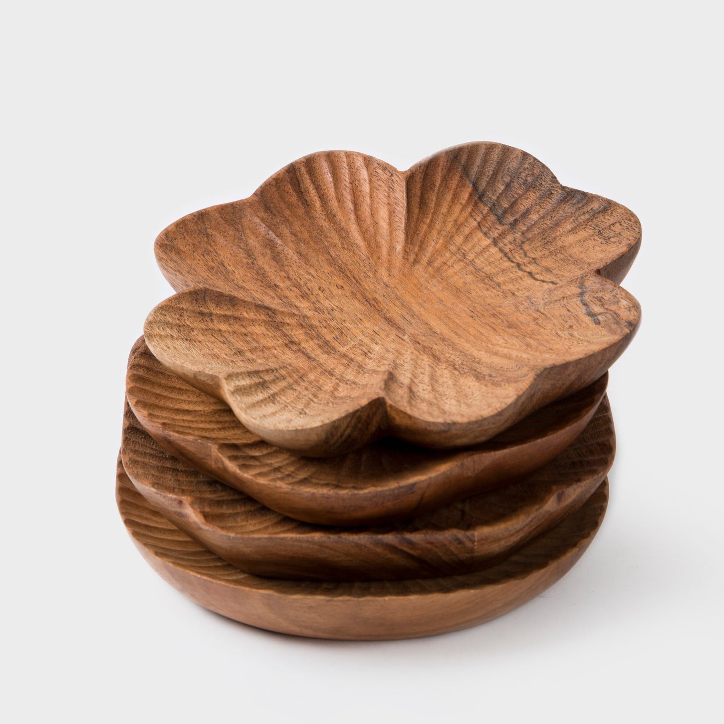 S/4 Handcarved Wooden Trinket Trays Gift Set