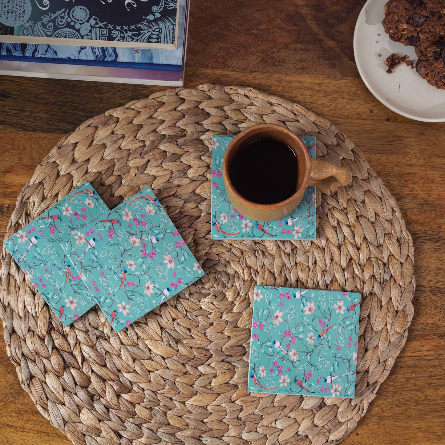 Aqua Flora Enamel Coasters, Set of 4